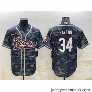 Chicago Bears Blank 34 Walter Payton Grey Camo With Patch Cool Base Stitched Baseball Jersey