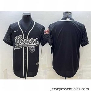 Chicago Bears Blank Black Reflective With Patch Cool Base Stitched Baseball Jersey