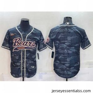 Chicago Bears Blank Grey Camo With Patch Cool Base Stitched Baseball Jersey