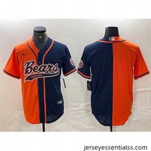 Chicago Bears Blank Orange Navy Split With Patch Cool Base Stitched Baseball Jersey