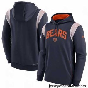 Chicago Bears Navy Sideline Stack Performance Pullover Hoodie 002