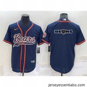 Chicago Bears Navy Team Big Logo With Patch Cool Base Stitched Baseball Jersey