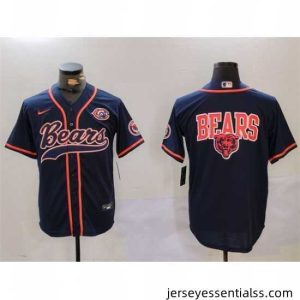 Chicago Bears Navy Team Big Logo With Patch Cool Base Stitched Baseball Jersey