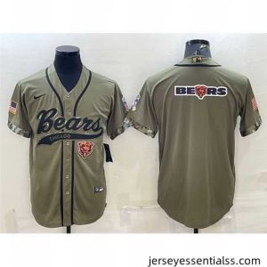 Chicago Bears Olive 2022 Salute To Service Team Big Logo Cool Base Stitched Baseball Jersey II