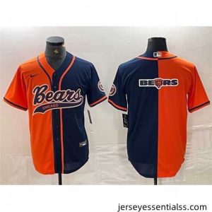 Chicago Bears Team Big Logo Orange Navy Split With Patch Cool Base Stitched Baseball Jersey