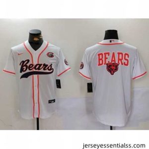 Chicago Bears White Team Big Logo With Patch Cool Base Stitched Baseball Jersey 1