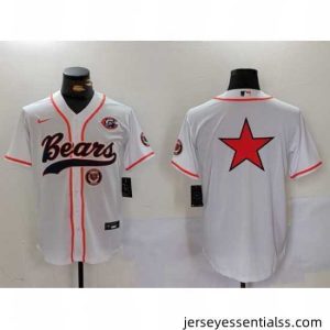 Chicago Bears White Team Big Logo With Patch Cool Base Stitched Baseball Jersey 2