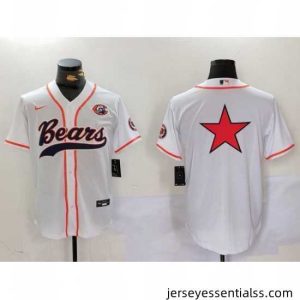 Chicago Bears White Team Big Logo With Patch Cool Base Stitched Baseball Jersey 3