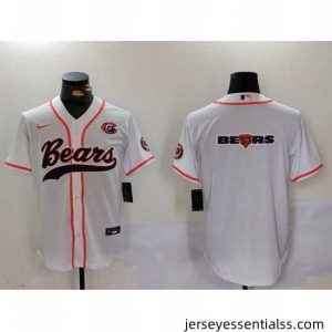 Chicago Bears White Team Big Logo With Patch Cool Base Stitched Baseball Jersey
