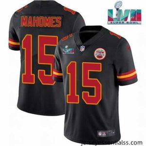 Kansas City Chiefs 15 Patrick Mahomes Black Super Bowl LVII Patch Vapor Untouchable Limited Stitched Jersey