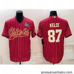 Kansas City Chiefs 87 Travis Kelce Red With Super Bowl LVII Patch Cool Base Stitched Baseball Jersey