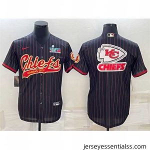 Kansas City Chiefs Black Team Big Logo With Super Bowl LVII Patch Cool Base Stitched Baseball Jersey