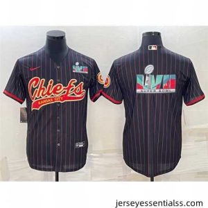 Kansas City Chiefs Black With Super Bowl LVII Big Logo Cool Base Stitched Baseball Jersey