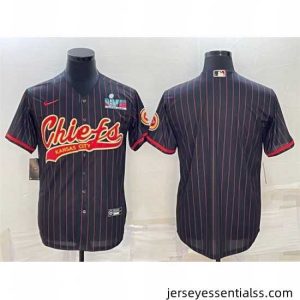 Kansas City Chiefs Blank Black With Super Bowl LVII Patch Cool Base Stitched Baseball Jersey