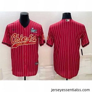Kansas City Chiefs Blank Red With Super Bowl LVII Patch Cool Base Stitched Baseball Jersey