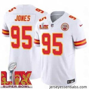 Kansas City Chiefs Chris Jones #95 White 2024 2025 Super Bowl LIX F.U.S.E Stitched Jersey