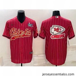 Kansas City Chiefs Red Team Big Logo With Super Bowl LVII Patch Cool Base Stitched Baseball Jersey