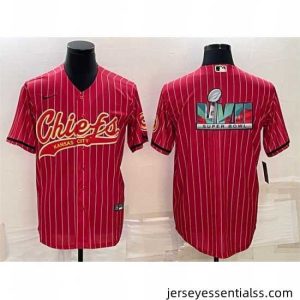 Kansas City Chiefs Red With Super Bowl LVII Big Logo Cool Base Stitched Baseball Jersey