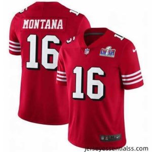 NFL San Francisco 49ers 16 Joe Montana Red Vapor Untouchable Limited Stitched 2024 Super Bowl LVIII Jersey