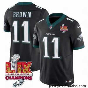 Philadelphia Eagles 11 A J  Brown Black 2025 Eagles Logo Super Bowl LIX Patch New F.U.S.E  Vapor Untouchable Limited Stitched Football Jersey