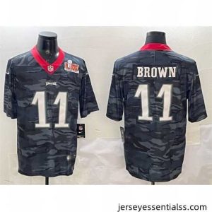Philadelphia Eagles 11 A  J  Brown Black 2025 Super Bowl LIX Patch Camo Vapor Untouchable Limited Stitched Football Jersey
