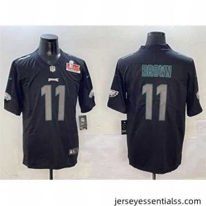 Philadelphia Eagles 11 A J  Brown Black 2025 Super Bowl LIX Patch Impact Vapor Untouchable Limited Stitched Football Jersey