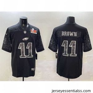 Philadelphia Eagles 11 A J  Brown Black 2025 Super Bowl LIX Patch Reflective Vapor Untouchable Limited Stitched Football Jersey