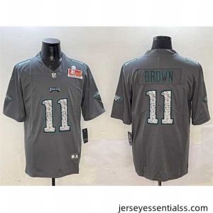 Philadelphia Eagles 11 A J  Brown Gray 2025 Super Bowl LIX Patch Fashion Vapor Untouchable Limited Stitched Football Jersey