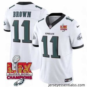 Philadelphia Eagles 11 A J  Brown White 2025 Eagles Logo Super Bowl LIX Patch New F.U.S.E  Vapor Untouchable Limited Stitched Football Jersey