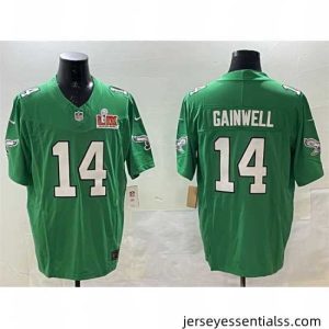 Philadelphia Eagles 14 Kenneth Gainwell Green 2025 Super Bowl LIX Patch F.U.S.E  Throwback Vapor Untouchable Limited Stitched Football Jersey