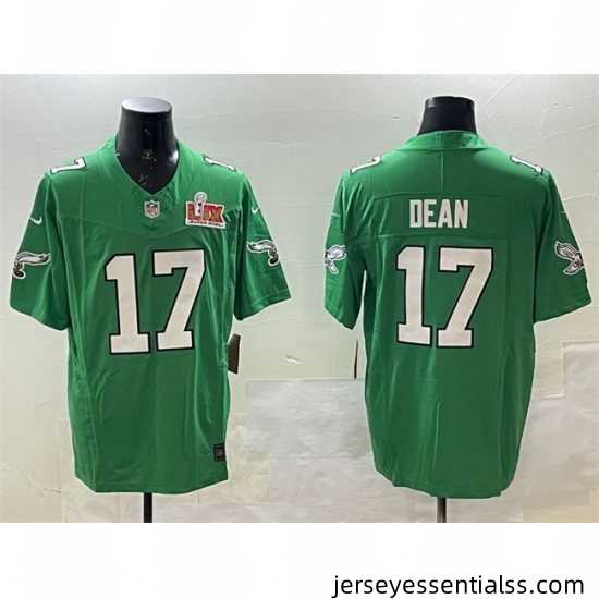 Men-Philadelphia-Eagles-17-Nakobe-Dean-Green-2025-Super-Bowl-LIX-Patch-F-U-S-E-Throwback-Vapor-Untouchable-Limited-Stitched-Football-Jersey-888667_23971_550X550