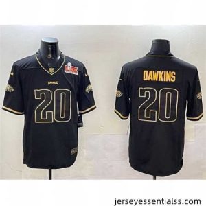 Philadelphia Eagles 20 Brian Dawkins Black Gold 2025 Super Bowl LIX Patch Salute To Service Vapor Untouchable Limited Stitched Football Jersey