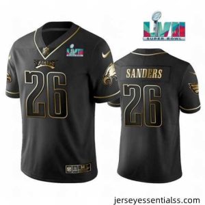 Philadelphia Eagles 26 Miles Sanders Black Golden Super Bowl LVII Patch Edition Stitched Football Jersey