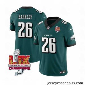 Philadelphia Eagles 26 Saquon Barkley Green 2025 Eagles Logo Super Bowl LIX Patch New F.U.S.E  Vapor Untouchable Limited Stitched Football Jersey
