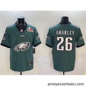 Philadelphia Eagles 26 Saquon Barkley Green 2025 Super Bowl LIX Patch Team Big Logo Vapor Untouchable Limited Stitched Football Jersey