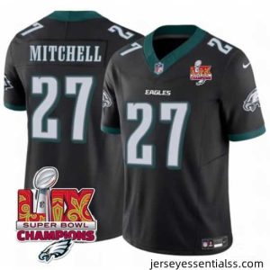 Philadelphia Eagles 27 Quinyon Mitchell Black 2025 Eagles Logo Super Bowl LIX Patch New F.U.S.E  Vapor Untouchable Limited Stitched Football Jersey