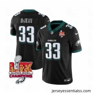 Philadelphia Eagles 33 Cooper DeJean Black 2025 Eagles Logo Super Bowl LIX Patch New F.U.S.E  Vapor Untouchable Limited Stitched Football Jersey