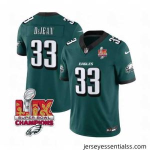 Philadelphia Eagles 33 Cooper DeJean Green 2025 Eagles Logo Super Bowl LIX Patch New F.U.S.E  Vapor Untouchable Limited Stitched Football Jersey