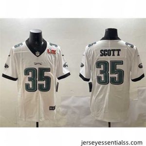 Philadelphia Eagles 35 Boston Scott White 2025 Super Bowl LIX Patch Vapor Untouchable Limited Stitched Football Jersey