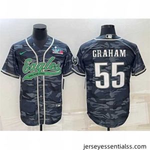 Philadelphia Eagles 55 Brandon Graham Grey Camo With Super Bowl LVII Patch Cool Base Stitched Baseball Jersey