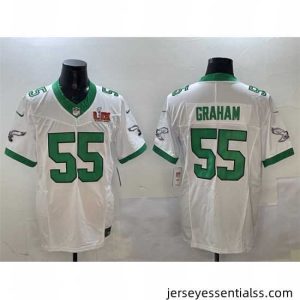 Philadelphia Eagles 55 Brandon Graham White 2025 Super Bowl LIX Patch F.U.S.E  Vapor Untouchable Limited Stitched Football Jersey