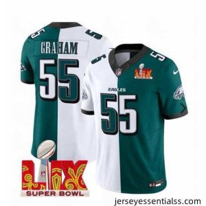 Philadelphia Eagles 55 Brandon Graham White Green Split 2025 Super Bowl LIX Patch F.U.S.E  Vapor Untouchable Limited Stitched Football Jersey