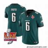 Philadelphia Eagles 6 DeVonta Smith Green 2025 Eagles Logo Super Bowl LIX Patch New F.U.S.E  Vapor Limited Stitched Football Jersey