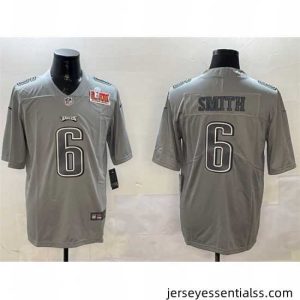 Philadelphia Eagles 6 DeVonta Smith Grey 2025 Super Bowl LIX Patch Atmosphere Fashion Vapor Untouchable Limited Stitched Football Jersey