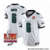 Philadelphia Eagles 6 DeVonta Smith White 2025 Eagles Logo Super Bowl LIX Patch New F.U.S.E  Vapor Untouchable Limited Stitched Football Jersey