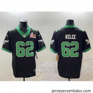 Philadelphia Eagles 62 Jason Kelce Black 2025 Super Bowl LIX Patch F.U.S.E  Vapor Untouchable Limited Stitched Football Jersey