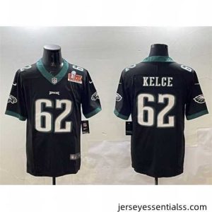 Philadelphia Eagles 62 Jason Kelce Black 2025 Super Bowl LIX Patch Vapor Untouchable Limited Stitched Football Jersey