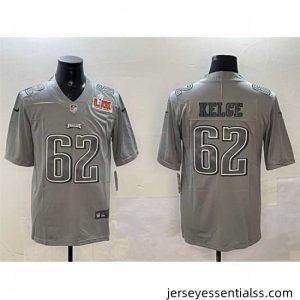 Philadelphia Eagles 62 Jason Kelce Grey 2025 Super Bowl LIX Patch Atmosphere Fashion Vapor Untouchable Limited Stitched Football Jersey