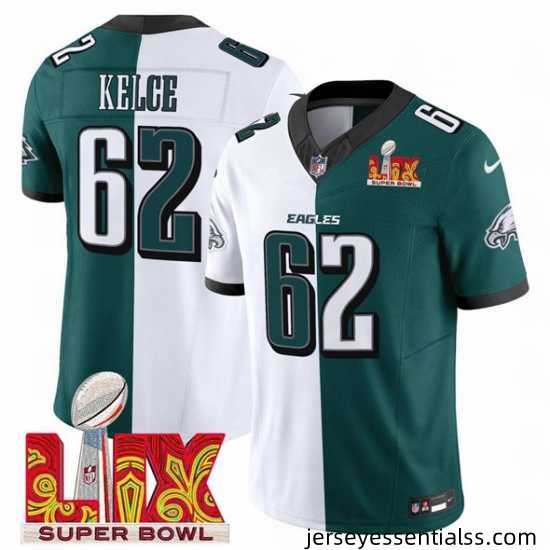 Men-Philadelphia-Eagles-62-Jason-Kelce-White-Green-Split-2025-Super-Bowl-LIX-Patch-F-U-S-E-Vapor-Untouchable-Limited-Stitched-Football-Jersey-889813_23971_550X550