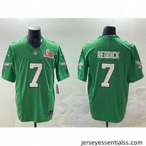 Philadelphia Eagles 7 Haason Reddick Green 2025 Super Bowl LIX Patch F.U.S.E  Throwback Vapor Untouchable Limited Stitched Football Jersey